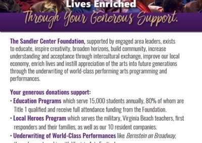 Sandler Center Foundation | Full page ad with Maverick Marketing Advertising and Public Relations