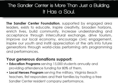 Sandler Center Foundation | B&W ad with Maverick Marketing Advertising and Public Relations